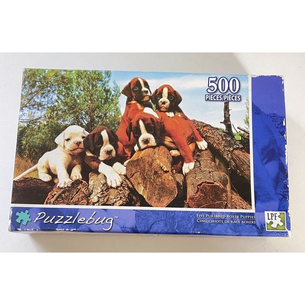 NEW SEALED Puzzlebug * 500 pc Boxer puppies 18.25"x11" Age 8+